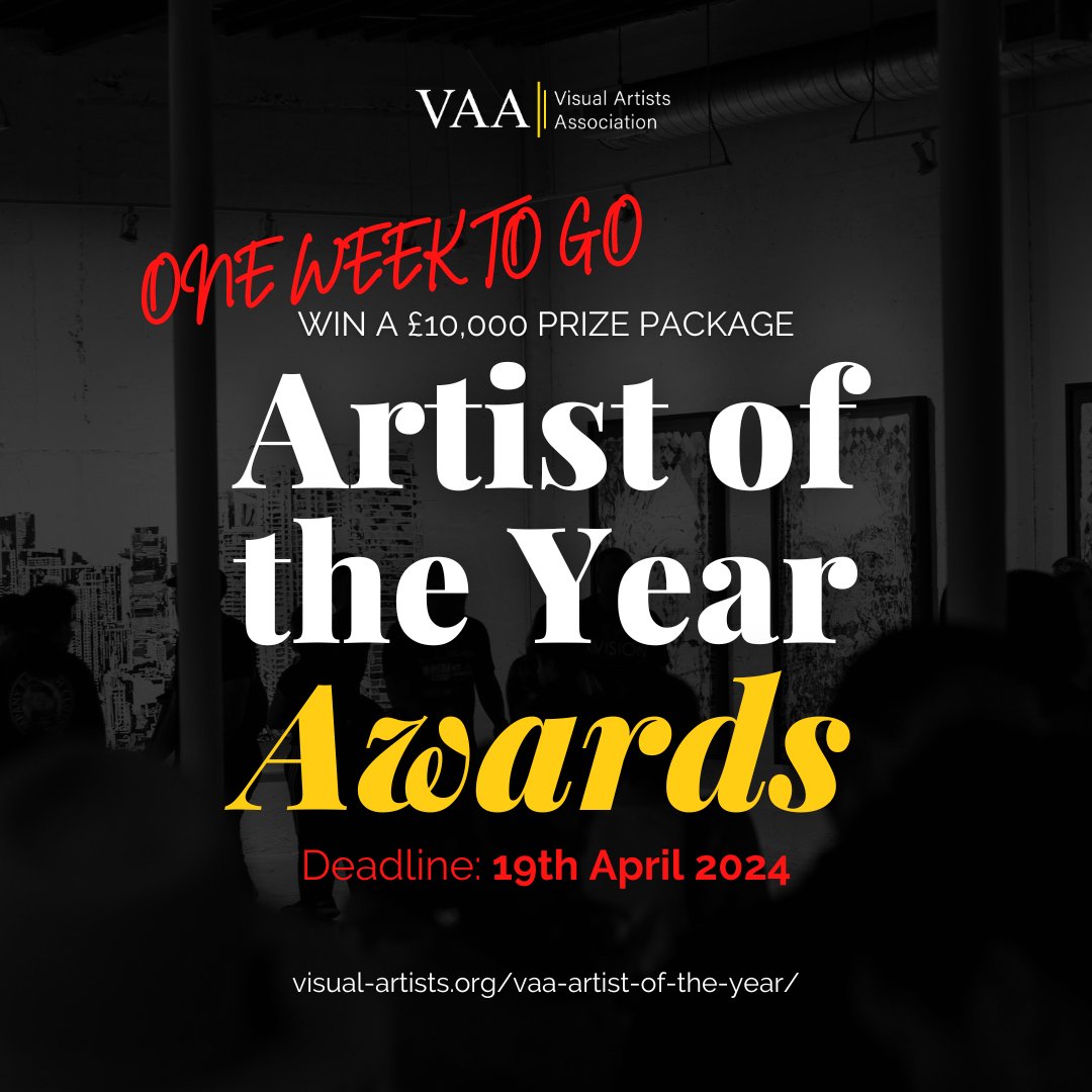 JUST 7 DAYS LEFT TO APPLY! Be in with a chance to win a prize package worth over £10,000 👀 Don't miss out! Apply now, visit: visual-artists.org/vaa-artist-of-… #VAAArtistoftheYear