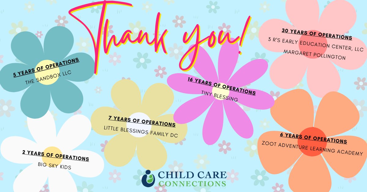 🎉Happy Anniversary🎉 to all of our April providers! Thank you to all of our providers for providing quality child care to the families in our community. 
#CCCmontana #ChildCareMatters
