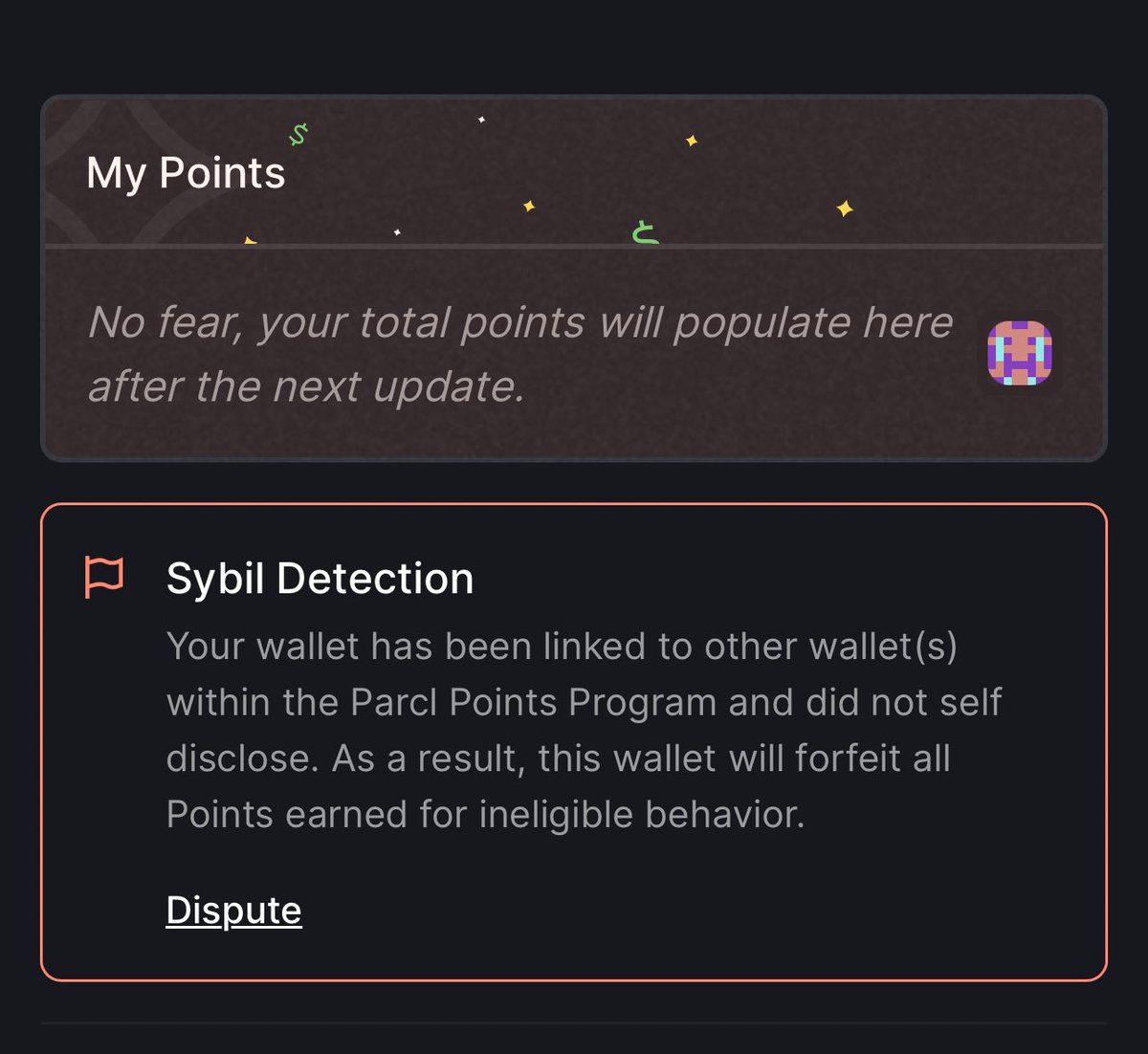 . @Parcl when will this be fixed ? I had submitted a dispute 2 days ago. Please fix. I need my parcl points for my hardwork. Thanks.