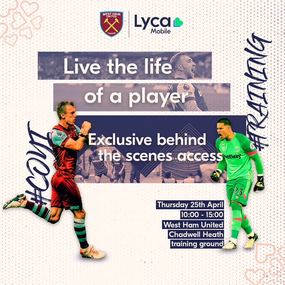 Want to experience a training session wearing the @westham training kit, take a training ground tour & eat like a footballer? 'Live the Life of a Player' on Thurs 25 April 10:00 - 15:00. All you need to do is RT, tag a +1, and follow. The prize draw ends on Tuesday 15 April 10am