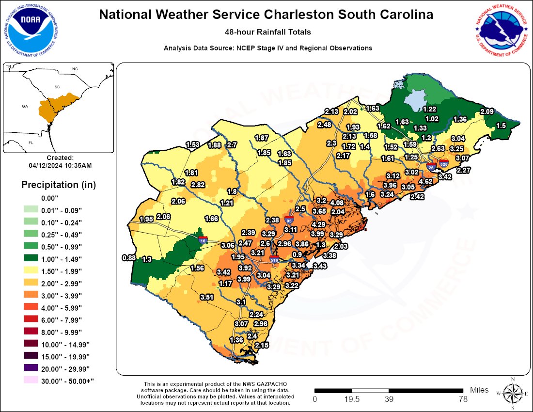 Rainfall Totals from Thursday (4/11/24): weather.gov/chs/April112024