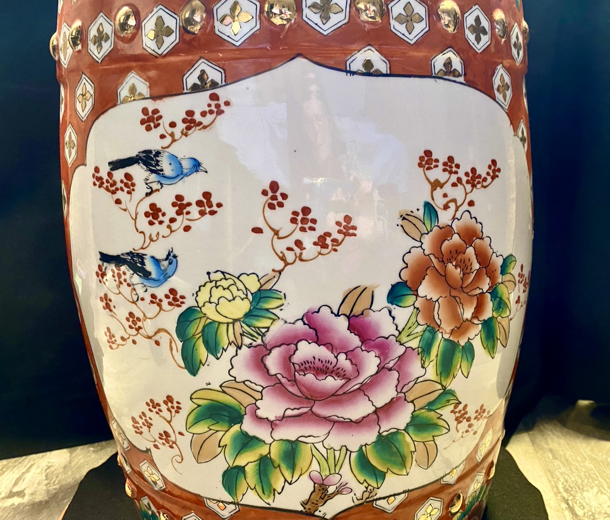 Vintage Chinese Ceramic Garden Stool Drum Table Peacock Floral Motif #vintage #Ceramic #Garden #stool #drum #table #peacock #floral #orange #gold #Chinese #Asian #Oriental #home #decor #ArtPottery #Pottery #MCM #midcentury #estate #collectibles etsy.me/3TPg5e0