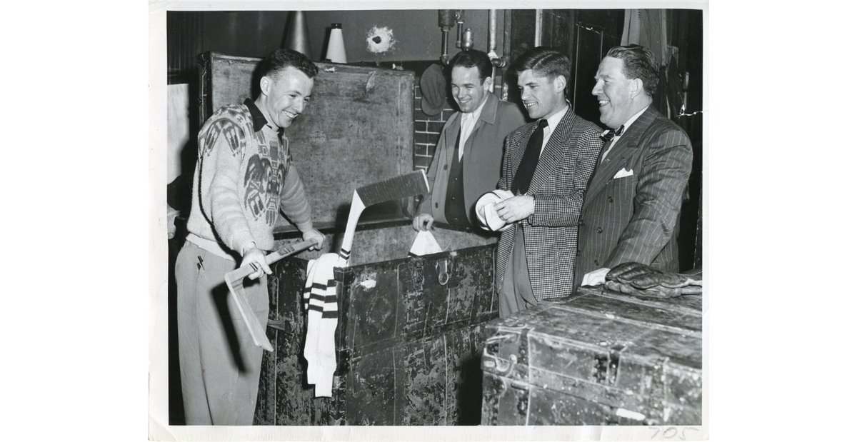 We're stepping back in time to 1949 when @BC_MHockey travelled to Colorado Springs to play in the NCAA Tournament. This photo shows team members packing for their trip and playing cards en route to Colorado. See you Saturday, Eagles! @BostonCollege @BCAlumni