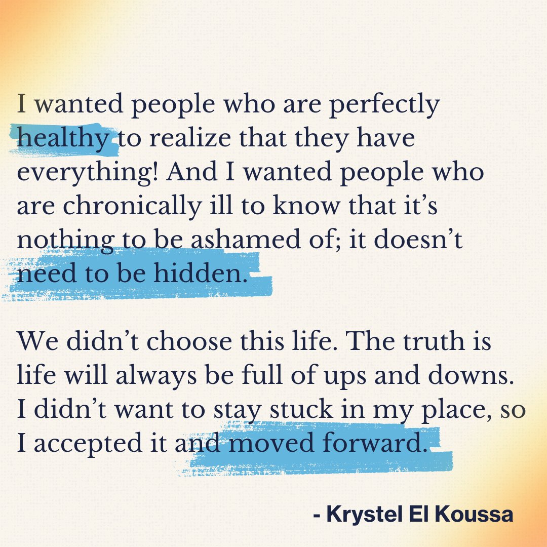 Krystel (@KrystelElKoussa) shares her journey to finding acceptance while living with #myastheniagravis. Thank you, Krystel, for sharing your story with us and for being an impactful advocate for the patient community! Read the rest of her story: infusionaccessfoundation.org/blog/the-journ… #MG