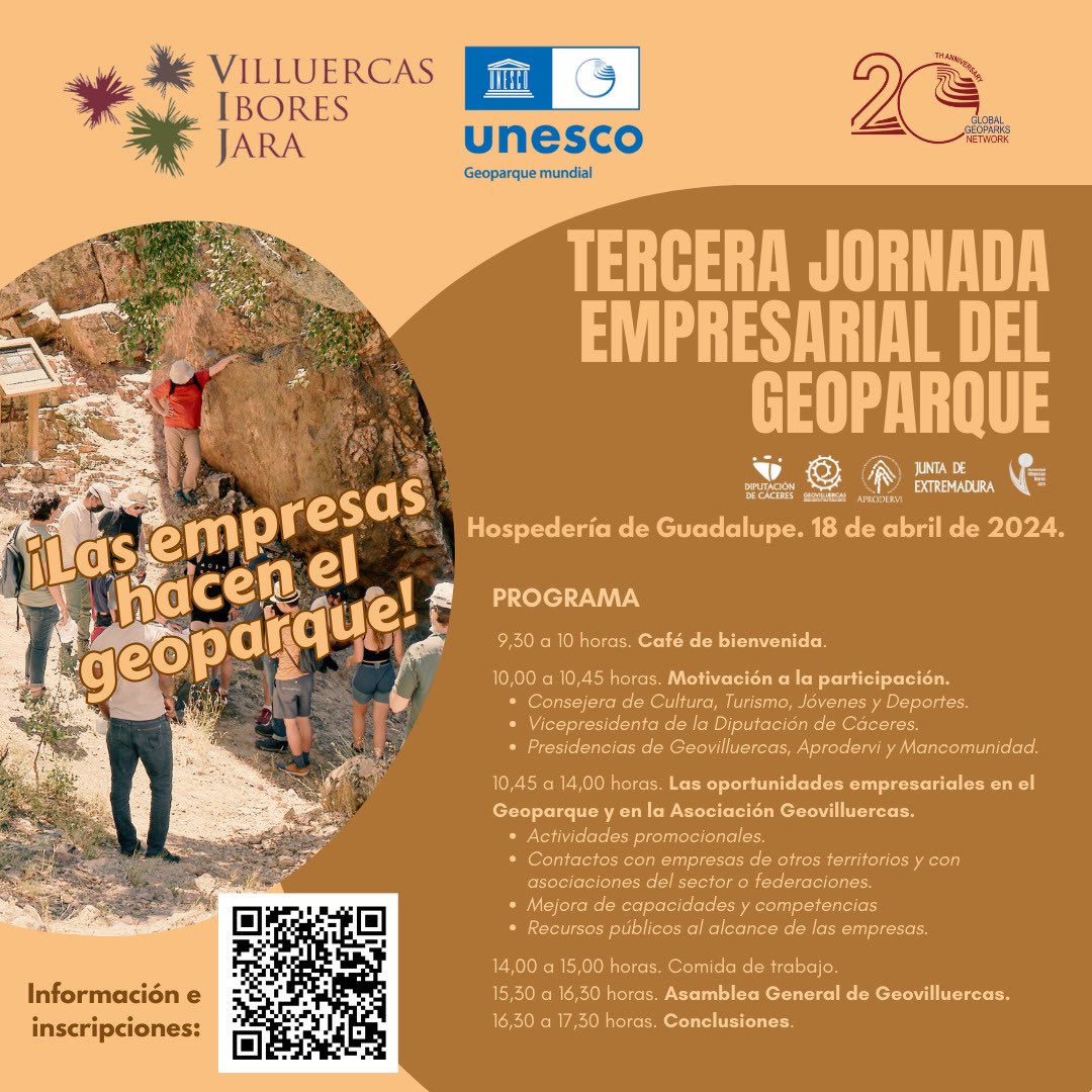 ‼️Las empresas hacen el Geoparque‼️ Os esperamos el día 18 en Guadalupe para hablar de empresas, de cooperación, colaboración, promoción, formación, recursos, ayudas, y de @Geovilluercas Más info y tu inscripción en ⤵️⤵️⤵️⤵️⤵️⤵️ shre.ink/8h0j