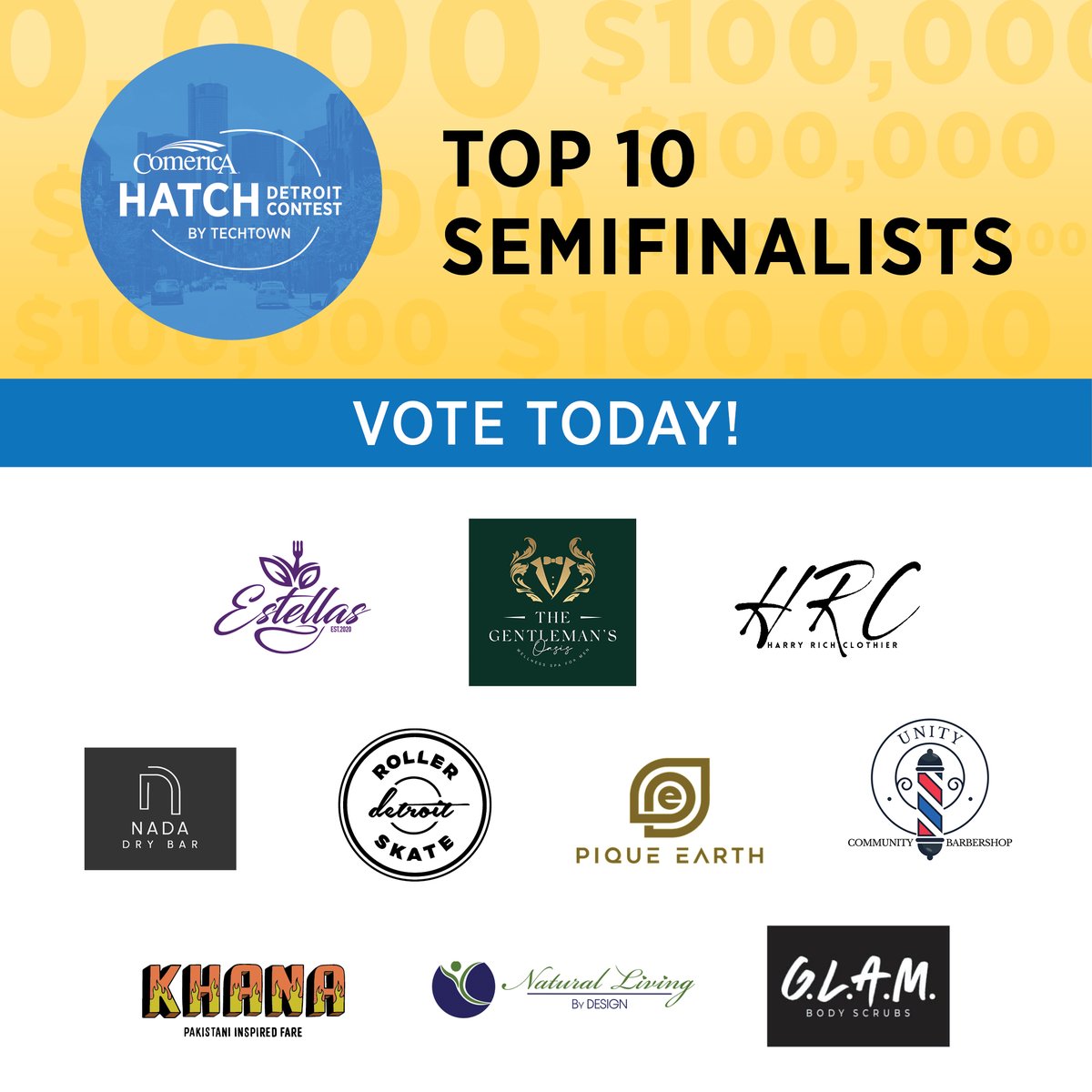 The time is here! The community can now vote for the Top 10 semifinalists of the 2024 @ComericaBank @HatchDetroit Contest! 🤩 Vote for up to four businesses, once every 24 hours, until noon on Thursday, April 18. ✅ Vote today! hatchdetroit.com/vote