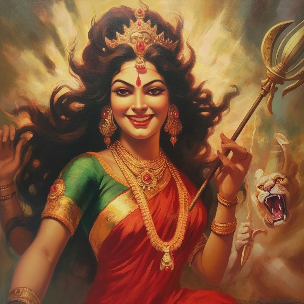 Devi's Attahas | Created on Midjourney. Oh, verily, Shumbh is esteemed as a formidable Asura, and it would be deemed a boon most fortunate to be wed to him. Yet, behold my folly, for I hath bound myself with a vow most imprudent, proclaiming that only he who might in combat best