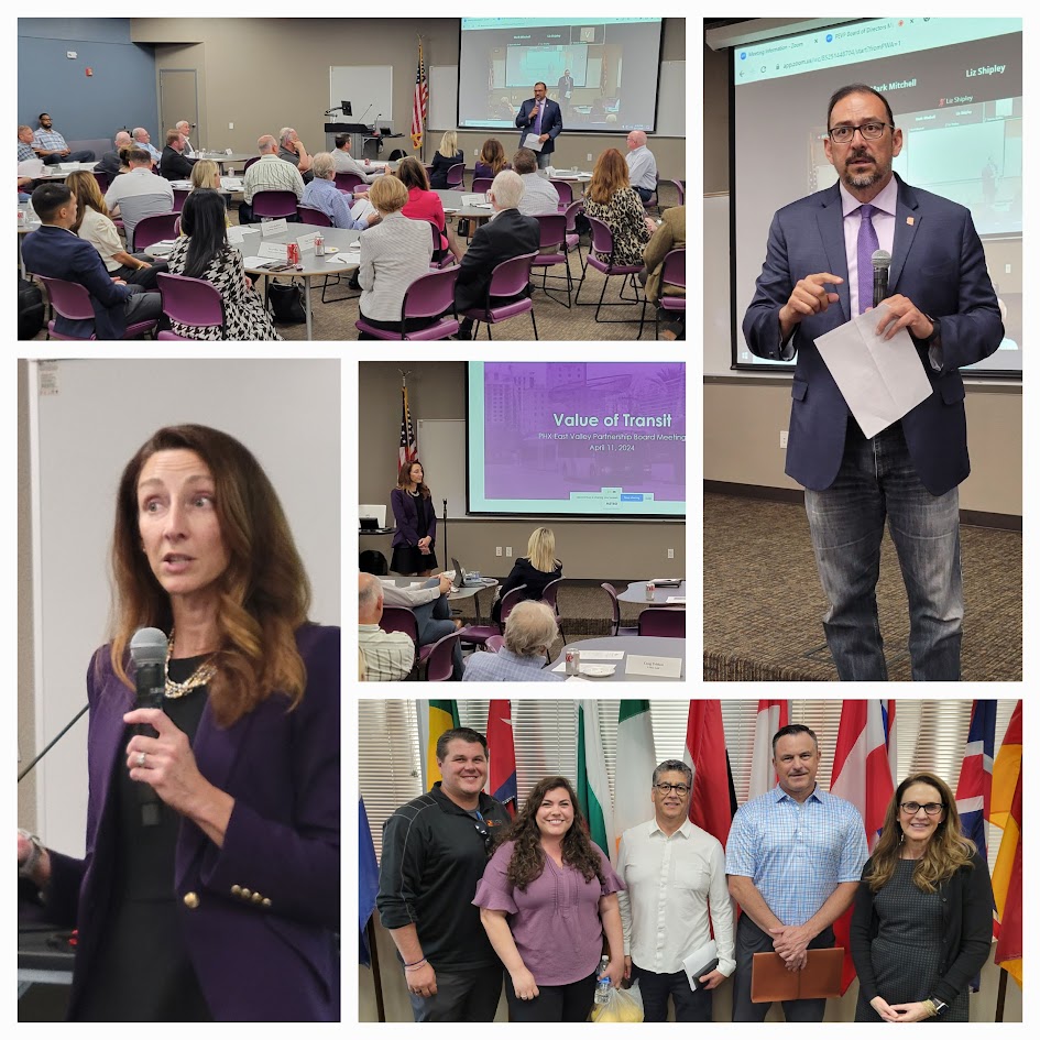 Thank you to our @EVPartnership Board Meeting speakers for your informative presentations: @AZSecretary, @valleymetro CEO Jessica Mefford-Miller and the #phxeastvalley #FiestaMall @Fiesta_District Redevelopment Team – Verde Investments, Wendy Riddell, Tom Bilsten