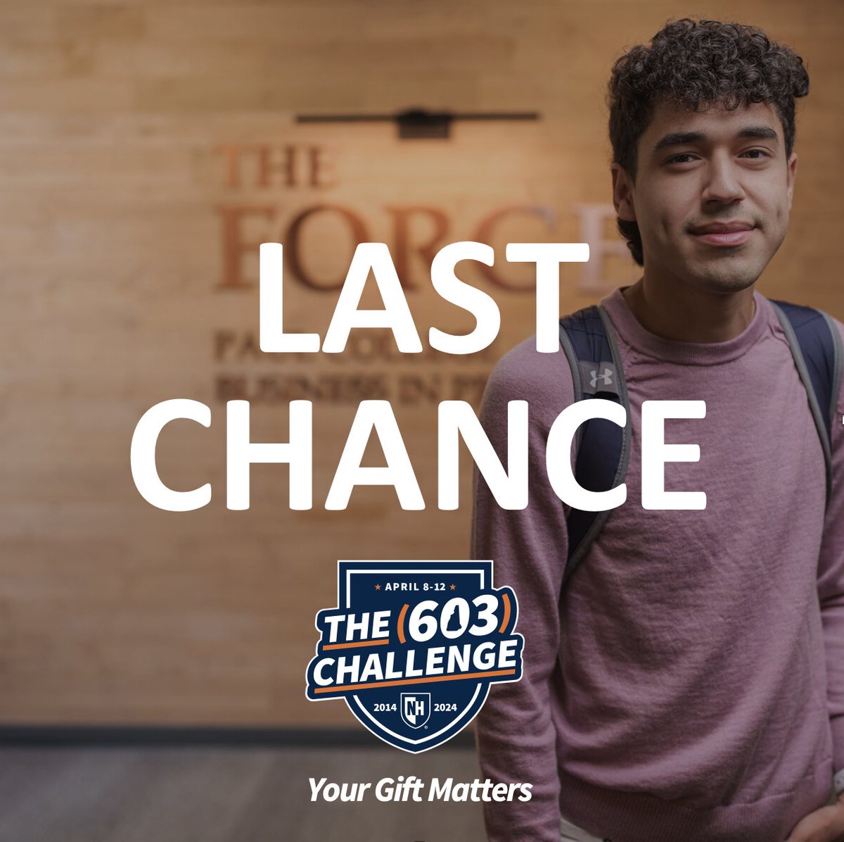 There are only a few hours left, but everyone who gives online today and hasn't already in this year's challenge is guaranteed to get a bonus on their gift. Hurry and make your gift before #UNH603 wraps up at midnight! givecampus.com/ohz34z