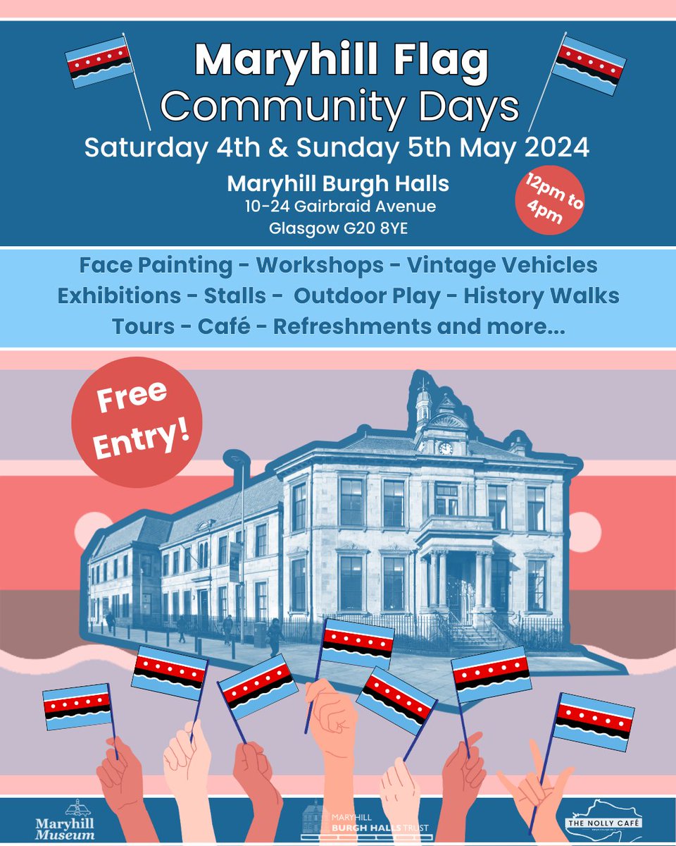 🎊 Maryhill Flag Community Days 🎊 Join us for this free event on Saturday 4th and Sunday 5th May celebrating the official registration and handover of the Maryhill flag! Everyone welcome! More info here: maryhillburghhalls.org.uk/whats-on/2024/… See you there! #AFlagForMaryhill