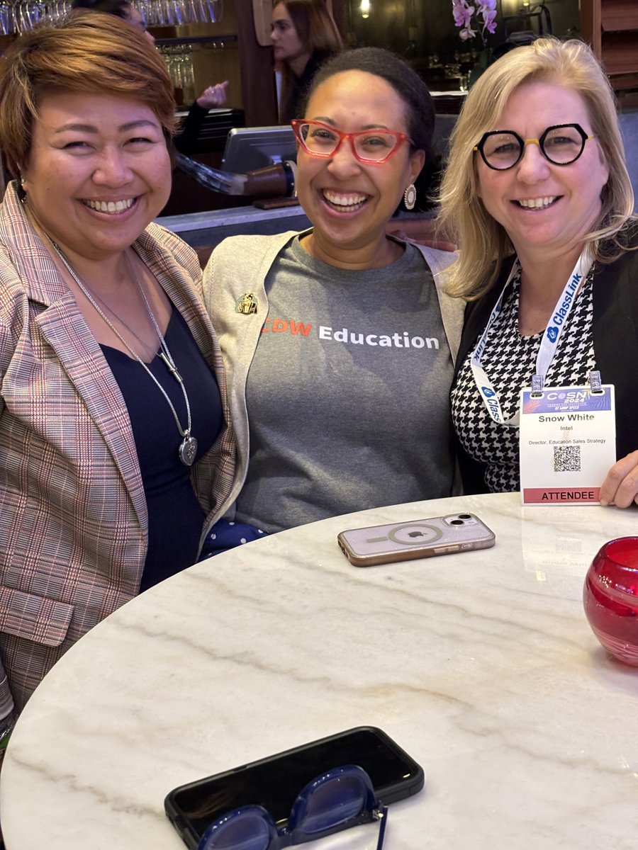 More @CoSN fun! ❤️ I love hanging out with @sharodickerson and @SnowWhiteEDU--two amazing ladies in educational technology! #CoSN2024