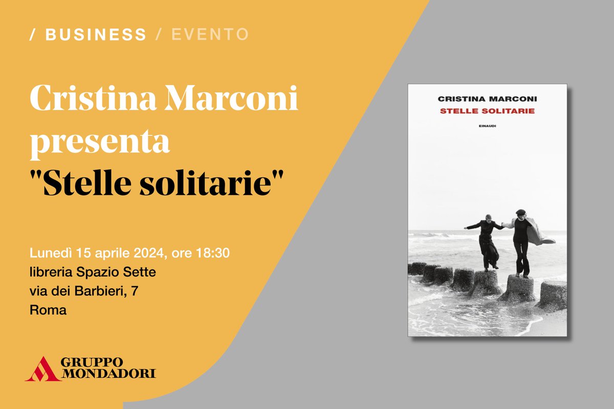 “Stelle solitarie”: lunedì 15 aprile a Roma Cristina Marconi presenta il suo nuovo libro (@Einaudieditore). L'evento si terrà alle ore 18:30 presso la libreria Spazio Sette. einaudi.it/appuntamenti/c…