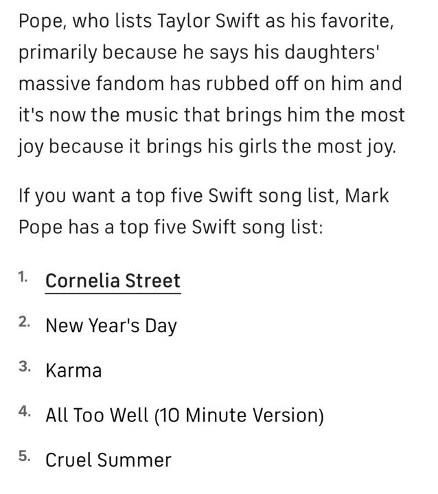 BTW, Kentucky fans, your new head coach is a genuine Swiftie. Mark Pope’s five favorite songs: