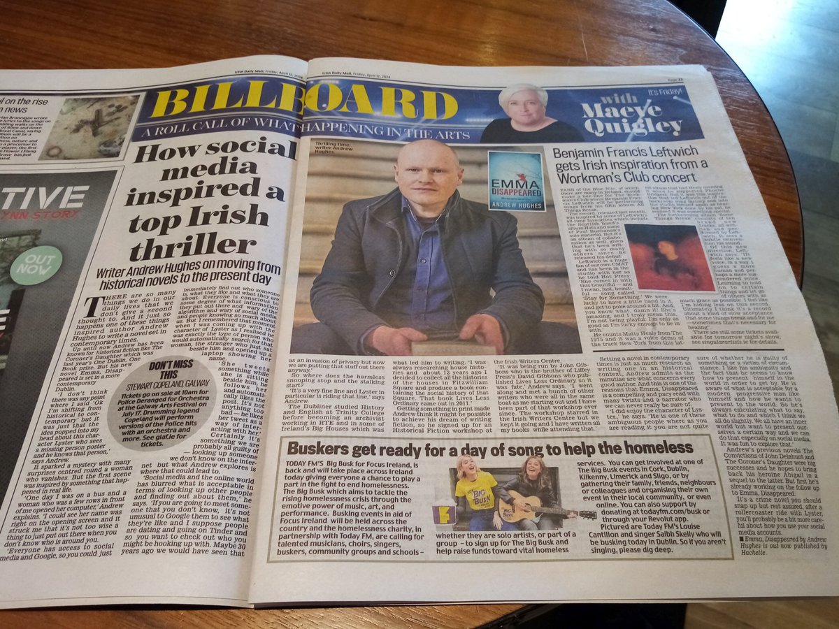 Huge thanks to @maevequigs for this spread about #EmmaDisappeared in today's Irish Mail @HachetteIre @ElaineEgan_