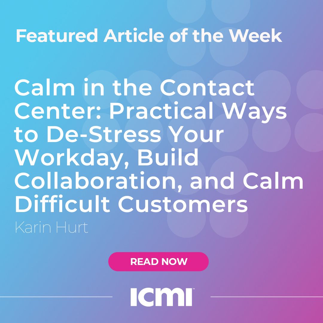 In this part two of a special series with author Karin Hurt, she explores how to keep agents calm in the contact center and discusses various practical ways for agents to de-stress while dealing with “difficult customers.” Read more: informatech.co/3JiNmrS