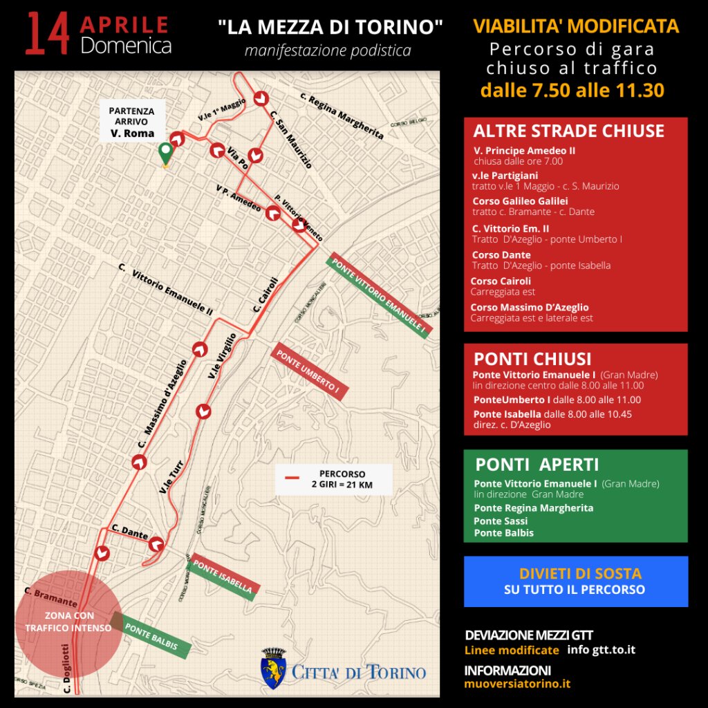 La Mezza di #Torino , manifestazione podistica in programma il 14 aprile. Previste modifiche viabili in città torinoclick.it/trasporti/la-m…