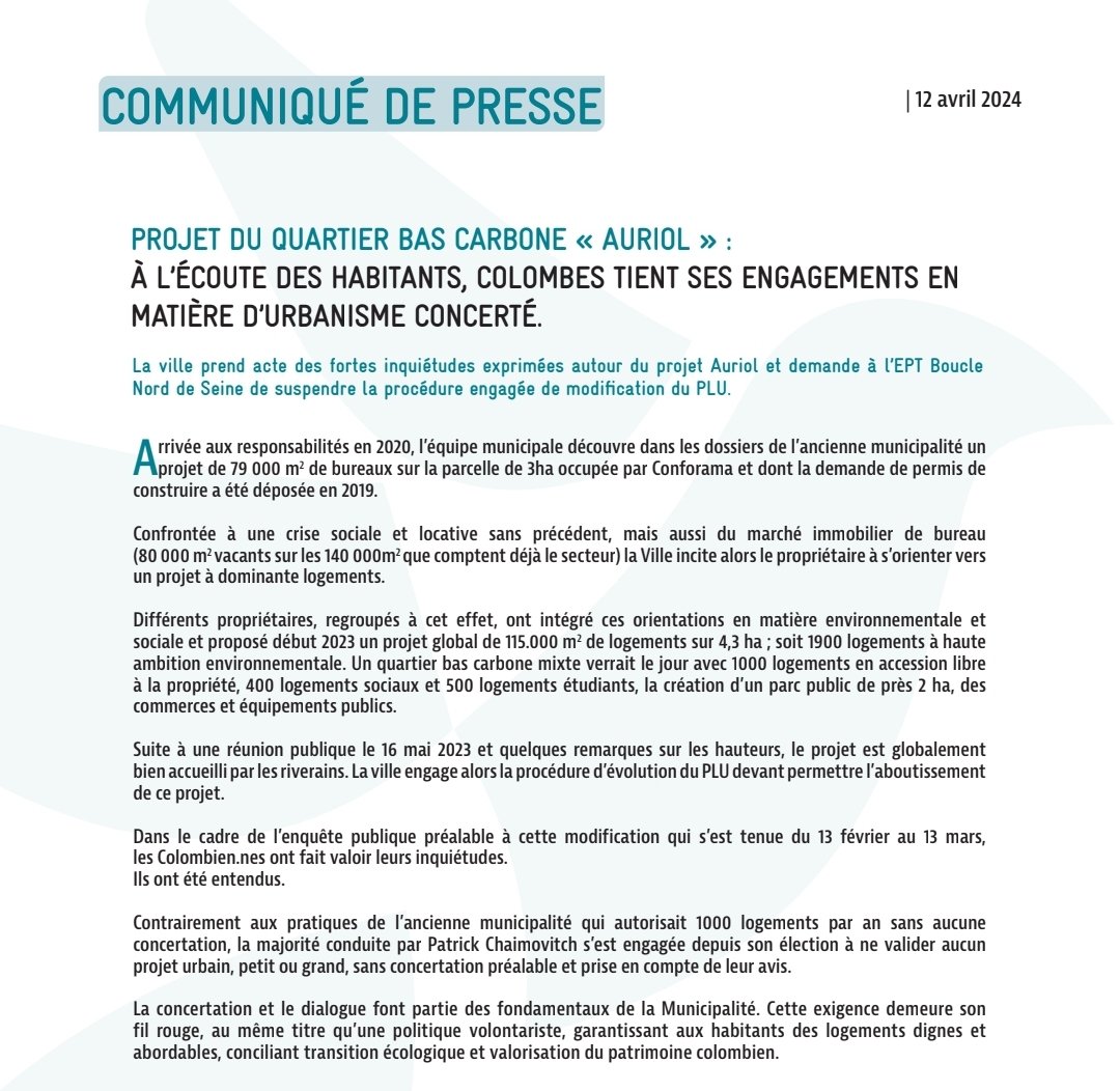 ❗️ Communiqué de presse ❗️ 📝 Projet du quartier bas carbone 'Auriol' : à l'écoute des habitants, la Ville tient ses engagements en matière d'urbanisme concerté ⤵️