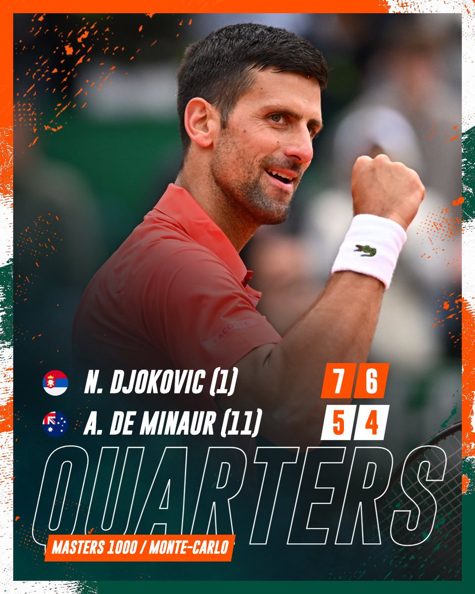 IDEMO 💪🇷🇸 By defeating de Minaur, Djokovic reaches his 8th Monte-Carlo semi-final! #RolexMonteCarloMasters