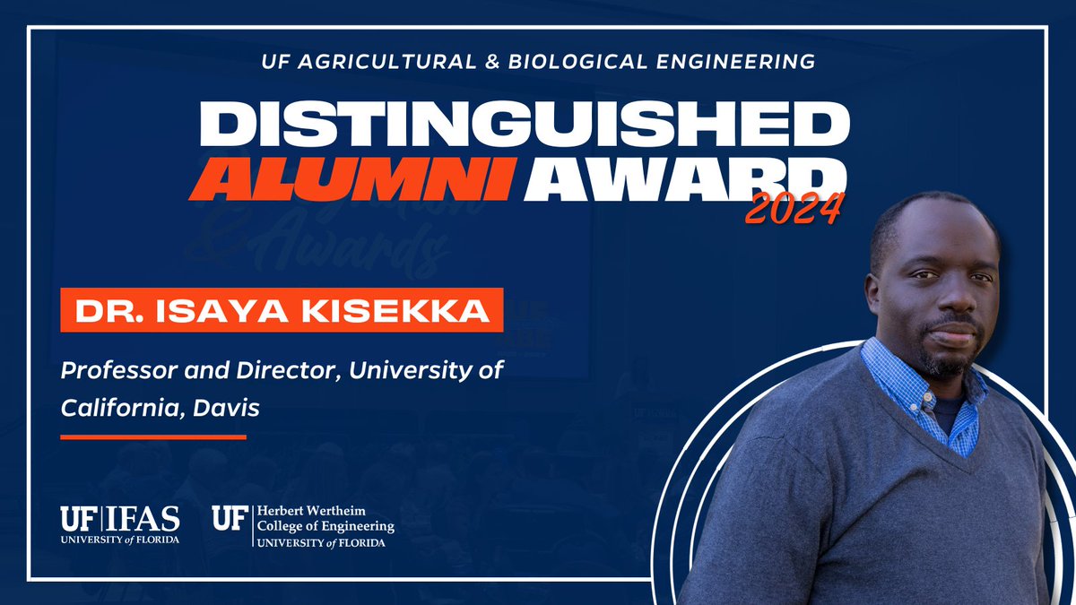 Meet Dr. Isaya Kisekka (@UCDIrrigation), a 2024 #UFABE Distinguished Alumni Award winner!🌟 His expertise in hydrology & water management has made significant contributions to optimizing irrigation practices.💧 Learn more about his impactful work below!
go.ufl.edu/jgzpxzj