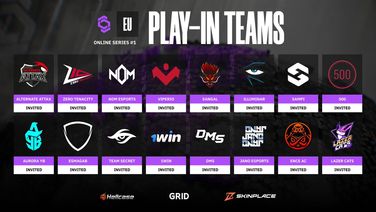 It is our pleasure to announce our Play-In teams for EU Online Series #1! 🔥🔥🔥 @ATNattax @Z10esports @NOM_Esports @viperioesports @sangalgg @illuminargaming @teamsampi @500esports @TheAurora_GG EsmagaB @teamsecret @1winesports DMS @janoesports @ENCE @lzrcats