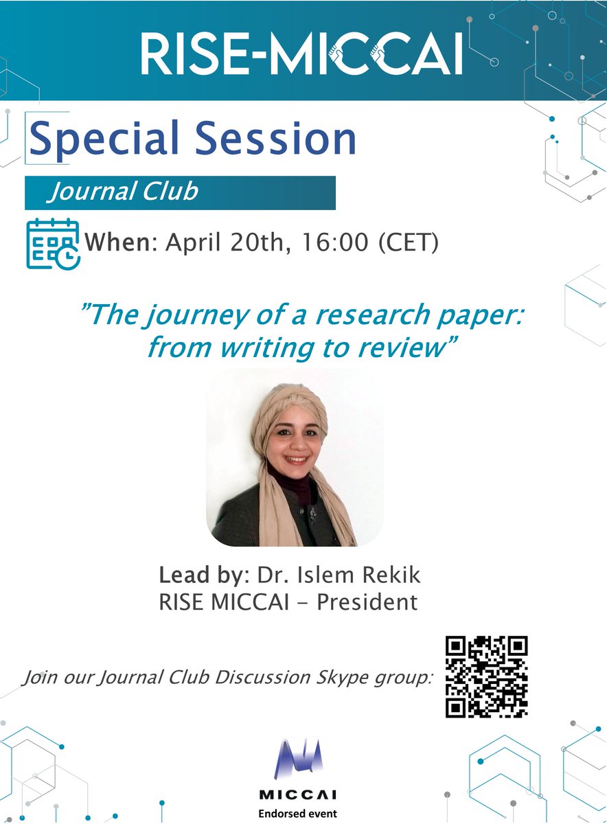 ✨Journal Club Special Session✨ 'The Journey of a research paper: from writing to review' Lead by: Dr. Islem Rekik 📅: April 20, 16:00 (CET)