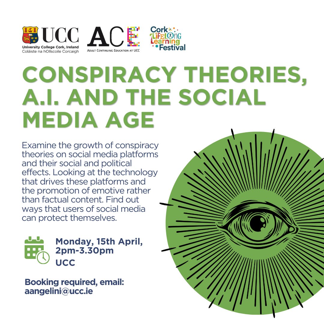 There is no doubt that #conspiracytheories are on the rise on #socialmedia... Investigate further with Anthony Angelini at this lecture during @corklearning @learning_fest #CorkLearningFest
