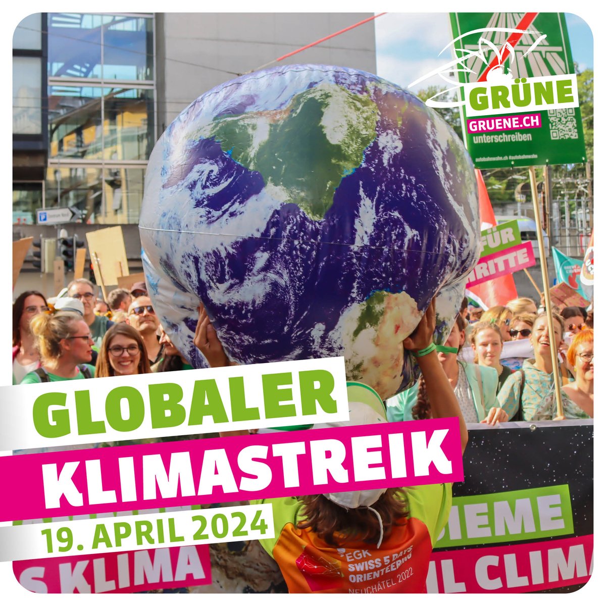 #Klimastreik 📢 Wir treffen uns nächsten Freitag um 18 Uhr in Bern und Zürich! Demonstrieren wir dafür, dass der Bundesrat und das Parlament jetzt die notwendigen Massnahmen zum Klimaschutz ergreifen. ✊🌍