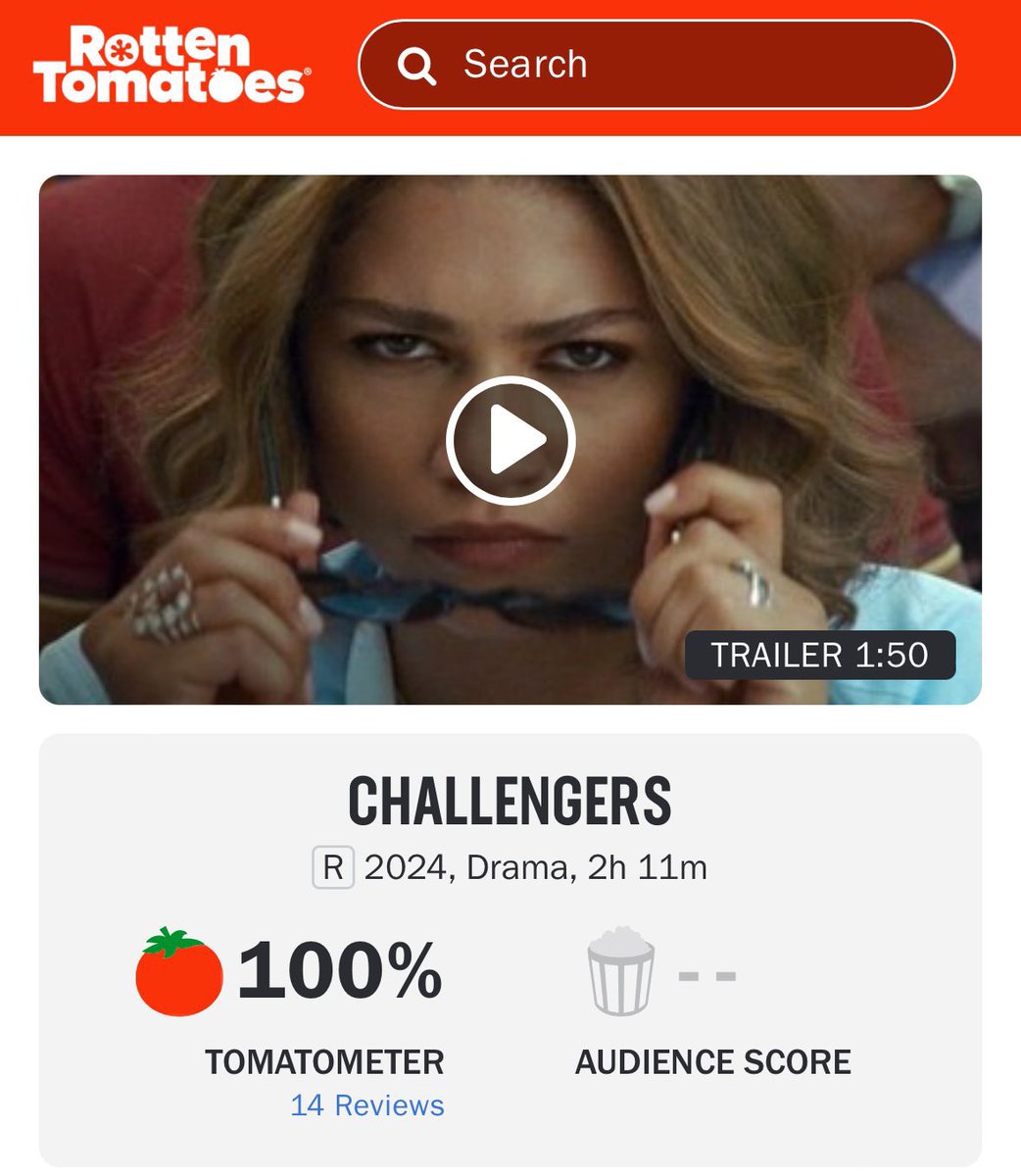 ‘Challengers’ debuts on the Tomatometer at 100%.
