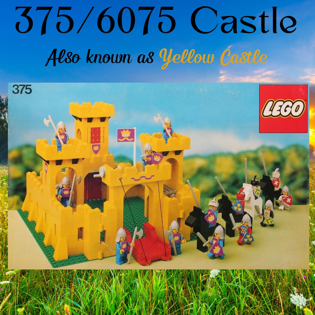 Do you own 375 / 6075 Castle? #LEGO Fans revere this yellow abode for knights. Notice the classic brick-built horses and that signature crown flag - referenced in sets like 10305 Lion Knight's Castle and the collectible minifigure 'Knight of the Yellow Castle'. #AFOL #LEGOCastle