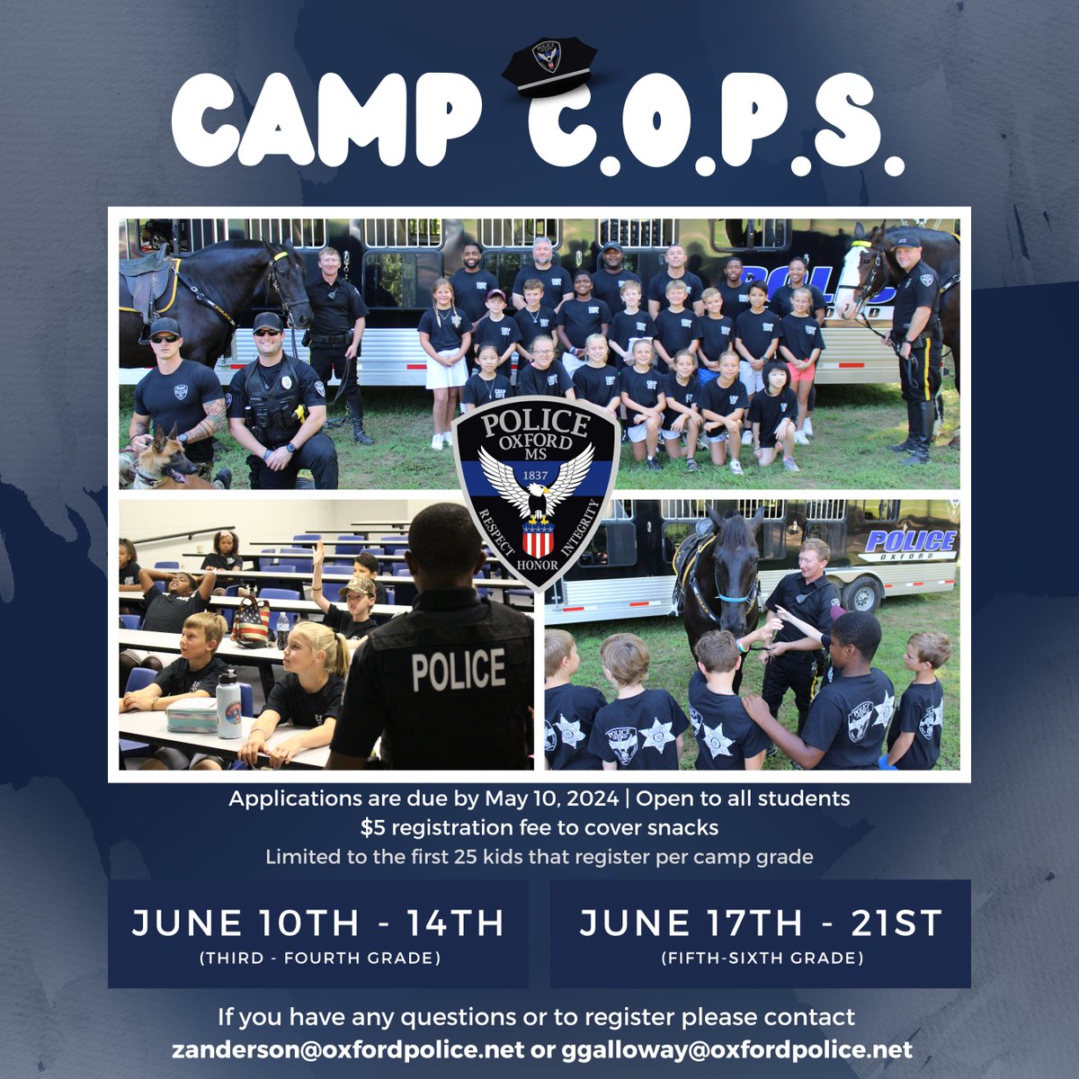 🚔 Calling the future of OPD.🚔 Calling all future crime-stoppers! Applications for Camp Cops are open now! Don't miss out on this incredible summer experience filled with fun, learning, and adventure. Apply by May 10th to secure your spot in our youth program. ☀️👮‍♂️ #CampCops