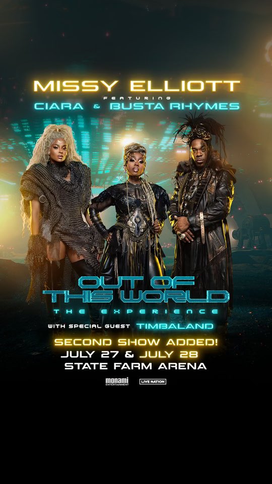 WOW!!! ATLANTA — THANK YOU 4 the love!!🫶🏾🚀🚀🚀🚀 Guess what👀 A 2ND SHOW JUST got ADDED!👽 to OUT OF THIS WORLD TOUR - at State Farm Arena on Saturday, July 27 & Sunday, July 28 with Ciara, Busta Rhymes &Timbaland!🙌🏽 it will be an EXPERIENCE🚀   Tickets on sale NOW! #FYP