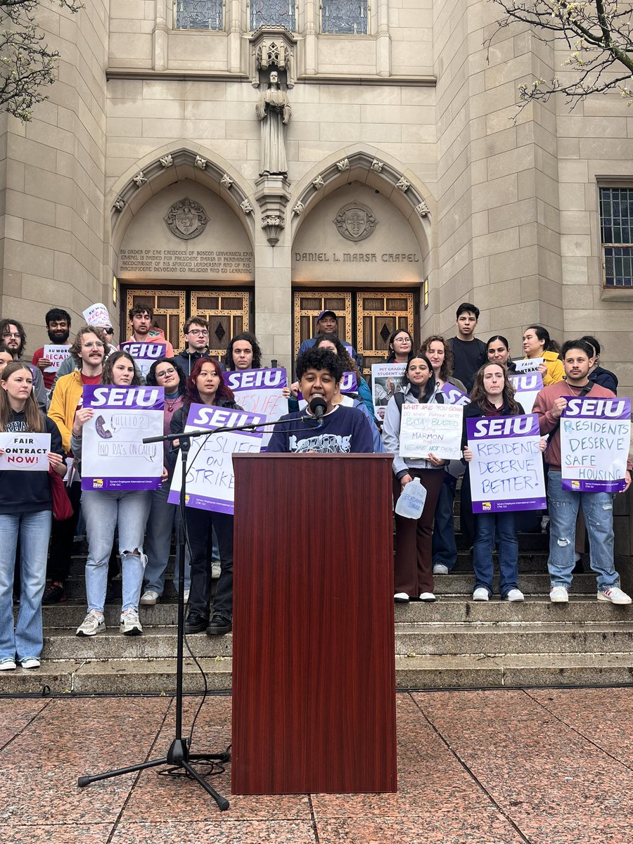'Let me tell you why this fight hits home for me. I'm an international student, and I'm not allowed to take on another job. But guess what? I'm not getting paid for being an RA either! We're fighting for better working conditions for EVERYONE at BU.' - Shre