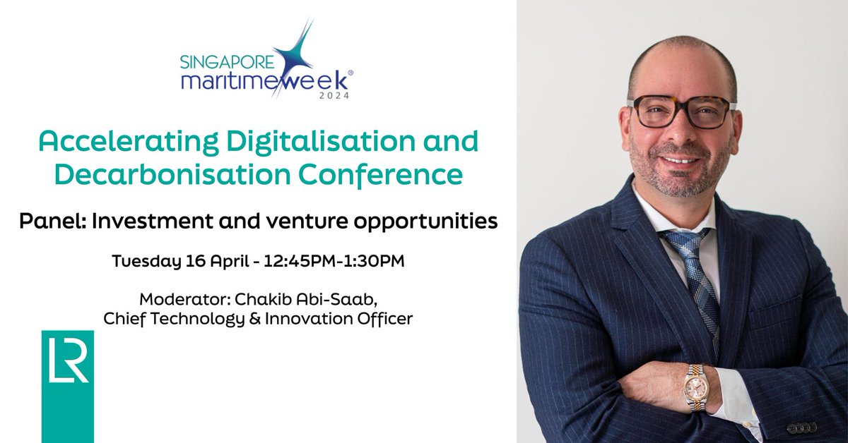 As part of Singapore Maritime Week, Chakib Abi-Saab, LR's Chief Technology and Innovation Officer, will moderate a panel discussion on the investment opportunities for the latest maritime robotic and AI solutions gaining traction. Find out more: loom.ly/n8n9bVI #SMW2024