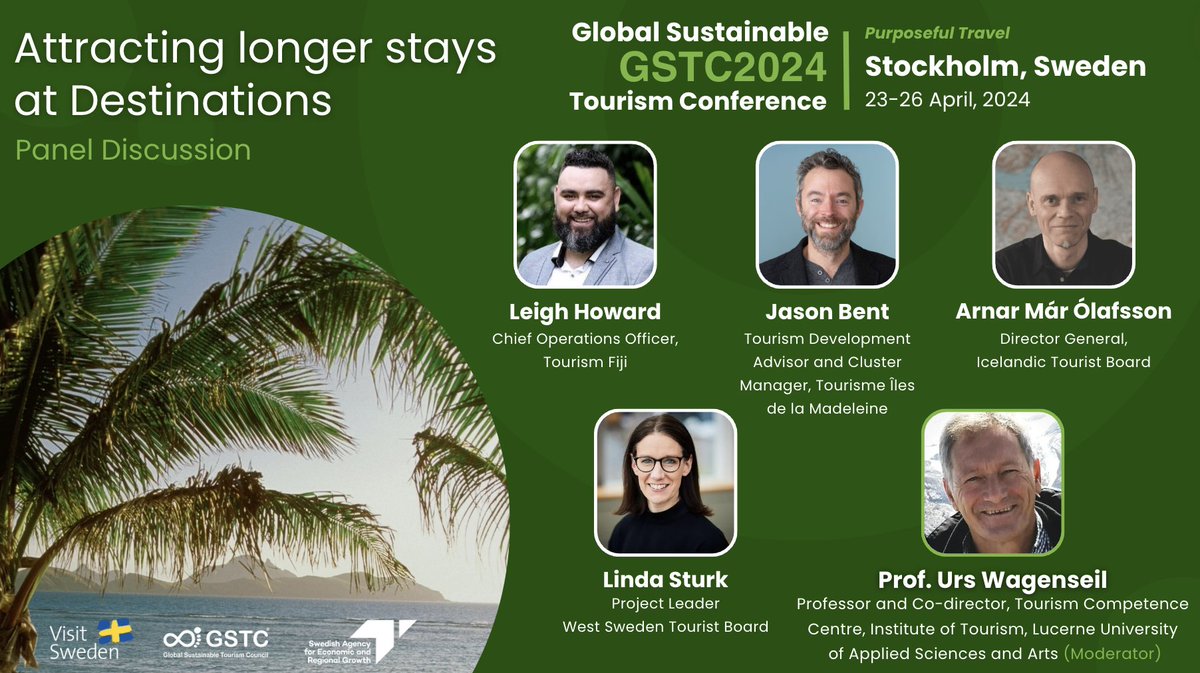 Don’t miss the panel “Attracting Longer Stays at Destinations” at our GSTC2024 Global Conference in #Stockholm, Sweden. Have a look at the full program here: gstcouncil.org/gstc2024sweden… #GSTC #GSTC2024Sweden #Tourism #Travel #Sustainability #Destinations #slowtravel @visitsweden