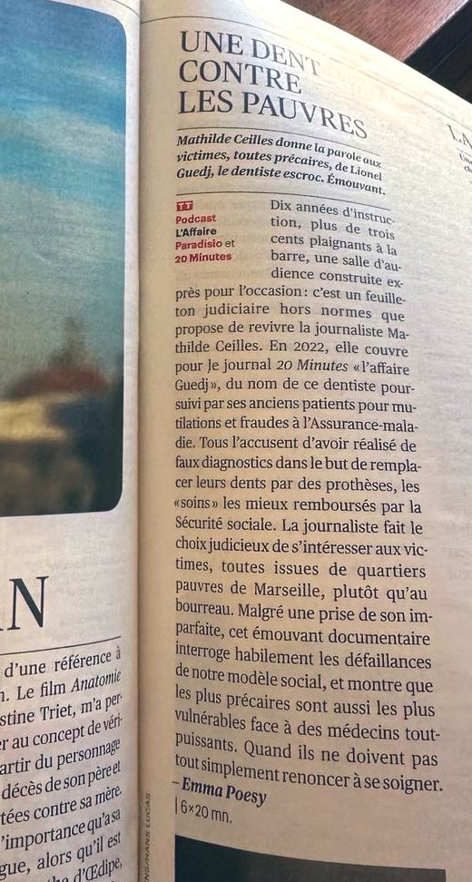 Merci @Telerama pour cette chouette recommandation du podcast « Le sourire Guedj » sorti l’année dernière ☺️ Toujours disponible sur vos plateformes, avant le procès en cassation qui se tiendrait dans quelques mois.