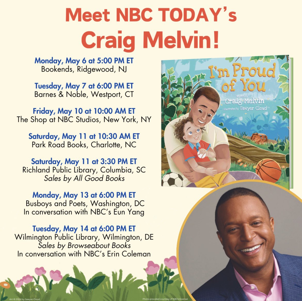 I couldn’t be prouder to be hitting the road in May in support of my first children’s book, I’M PROUD OF YOU! Looking forward to seeing you!