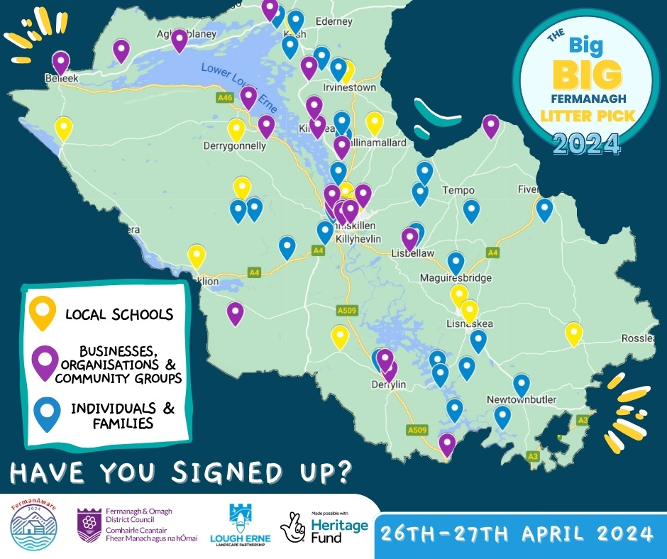 See below where those who have signed up have chosen to collect litter, as part of The Big BIG Fermanagh Litter Pick 2024, can you spot yourself? If you still wish to take part, sign up here: tinyurl.com/BBigLitterPick… @HeritageFundUK