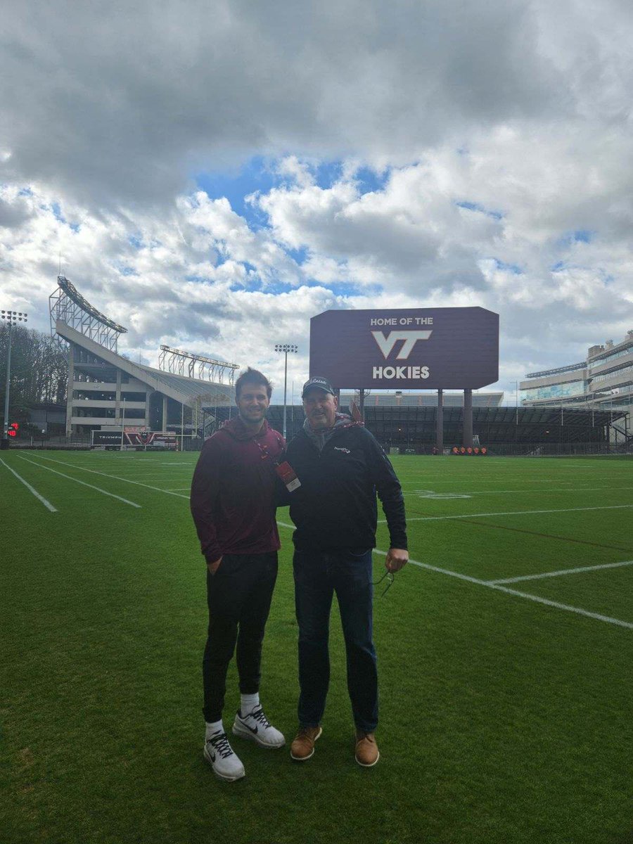 Many thanks to @CoachPryVT, TE Coach @coachstuholt and @GunterBrewer for hosting us this morning at the Virginia Tech morning practice. Looking forward to the Spring game tomorrow in Blacksburg. #Thisishome @charchristfb @CoachJames90