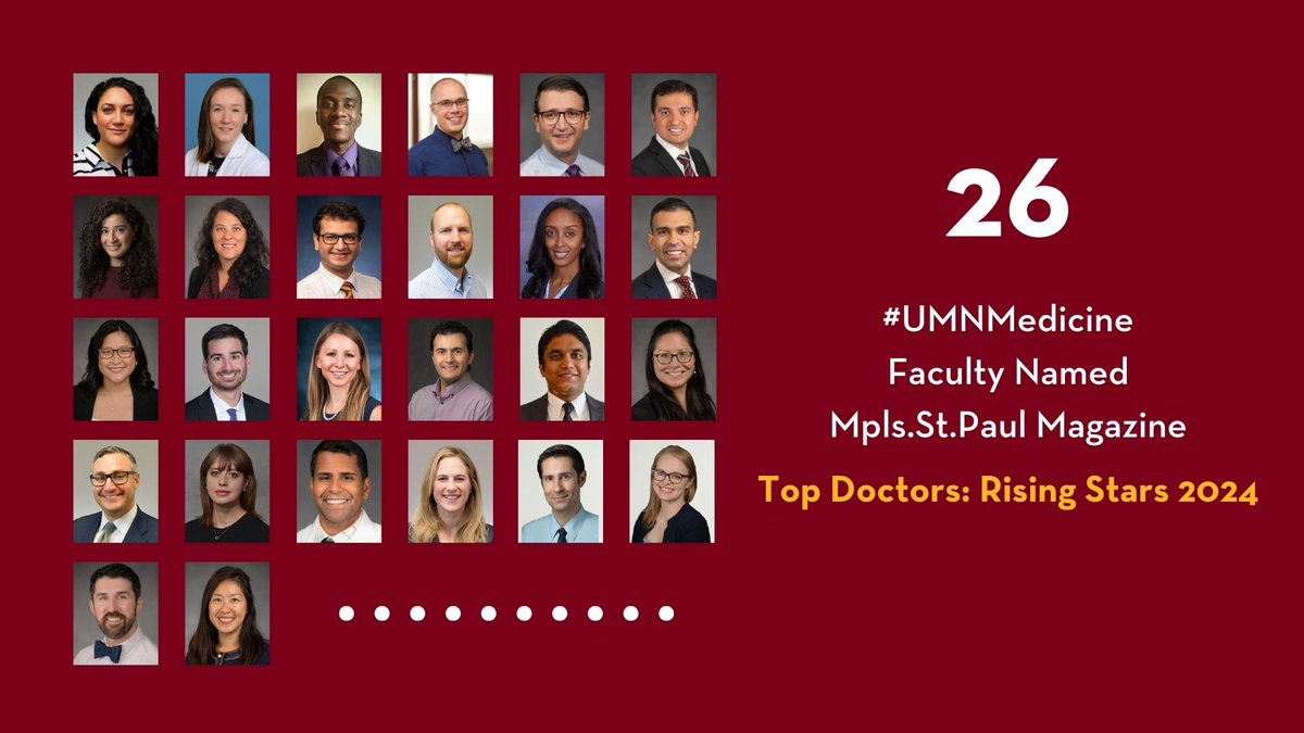 We are proud to announce 26 #UMNMedicine faculty were recognized by @mspmag as Top Doctors: Rising Stars! The annual list recognizes physicians for outstanding achievements in their first decade as professionals.

Discover More ➡️: z.umn.edu/domrisingstars