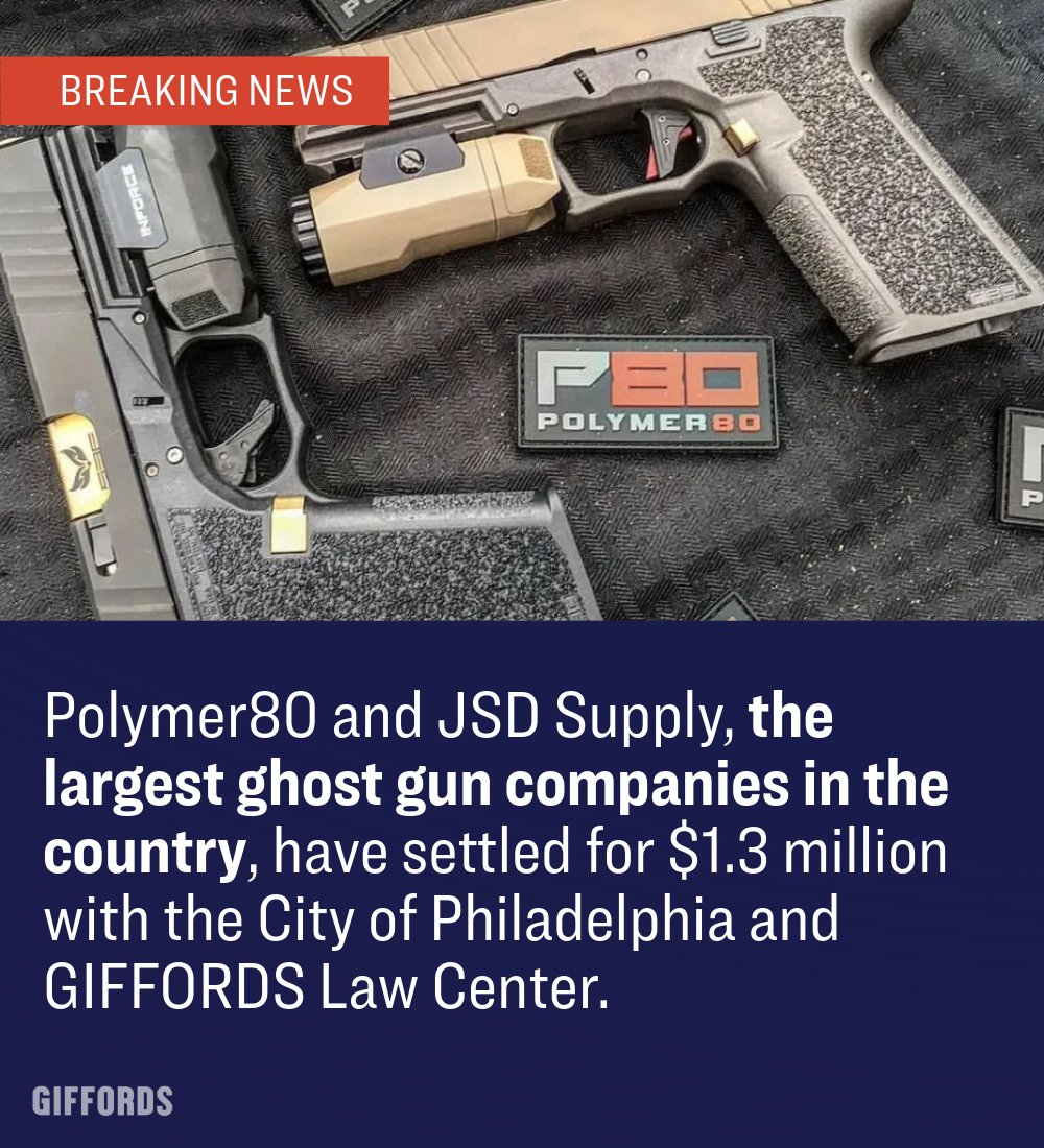 BREAKING: The City of Philadelphia and GIFFORDS Law Center have reached a $1.3 million settlement with the largest ghost gun companies in the country. Our lawsuit alleged they perpetuated gun violence by unlawfully selling unserialized ghost gun kits in Philadelphia.