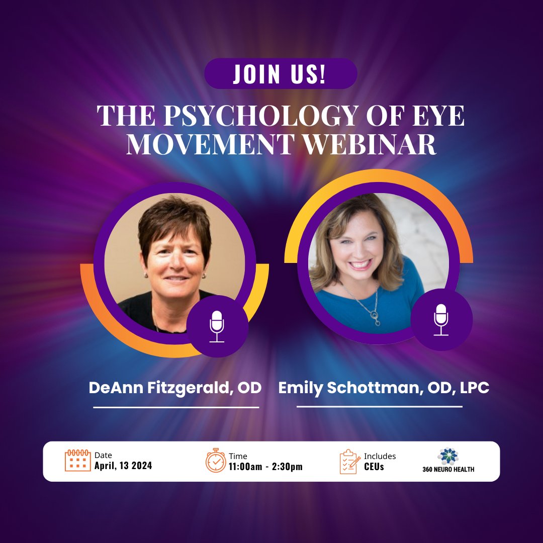 360NeuroHealth's tweet photo. In an exclusive, cutting-edge webinar destined to revolutionize your approach to patient care, we’re thrilled to present➡️The Psychology of Eye Movement!
🗓️Date: 4/13/24
⏰Time: 11am – 2:30pm CST
💻Online
Learn more: https://t.co/Ri1L0ckLq8 https://t.co/bJUTiQxBXn