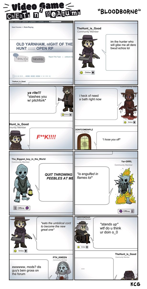 This is possibly my favorite VG Cheats n Beatums comic. Replicated the look of the Gaia Online forums all in CSP. And that final panel always gets me, even today. webtoons.com/en/canvas/kcom…