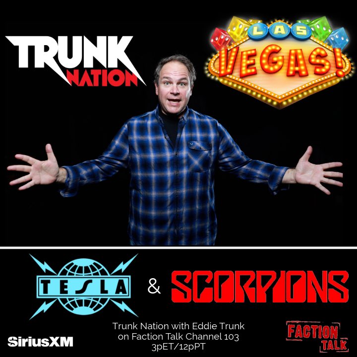 Headed to the new @SIRIUSXM Vegas studio for the first time! In studio today @TeslaBand (first hour) @scorpions (2nd hour). Call in at 844-686-5863 to talk to the band. Live 3-5P ET 103 or SXM app. @TrunkNationSXM #trunknation