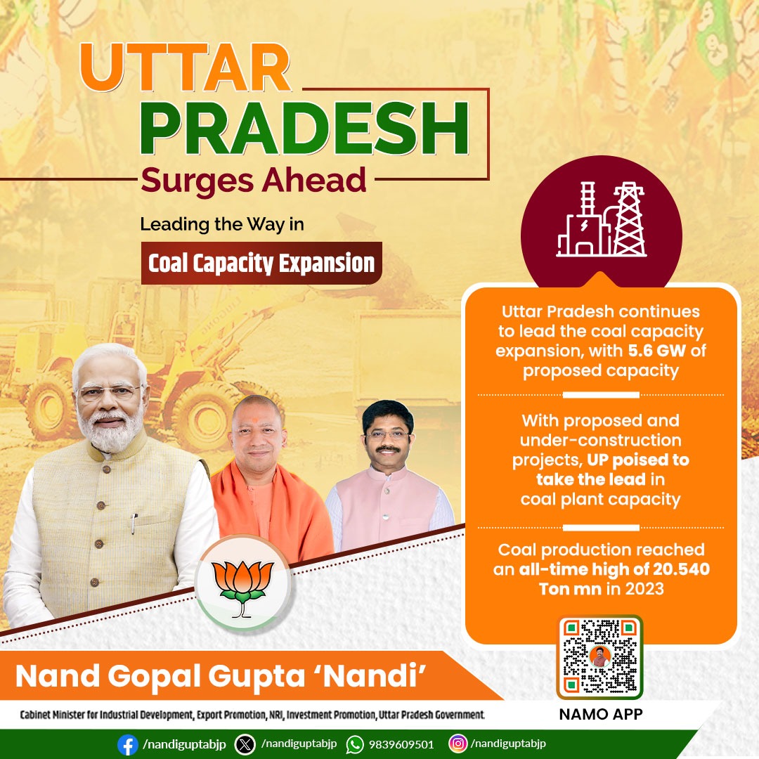 Uttar Pradesh is spearheading a coal capacity expansion in the country. With the BJP government’s commitment to energy growth and development, UP is on the brink of leading Bharat’s power landscape. @narendramodi @myogiadityanath #UttarPradesh #energy