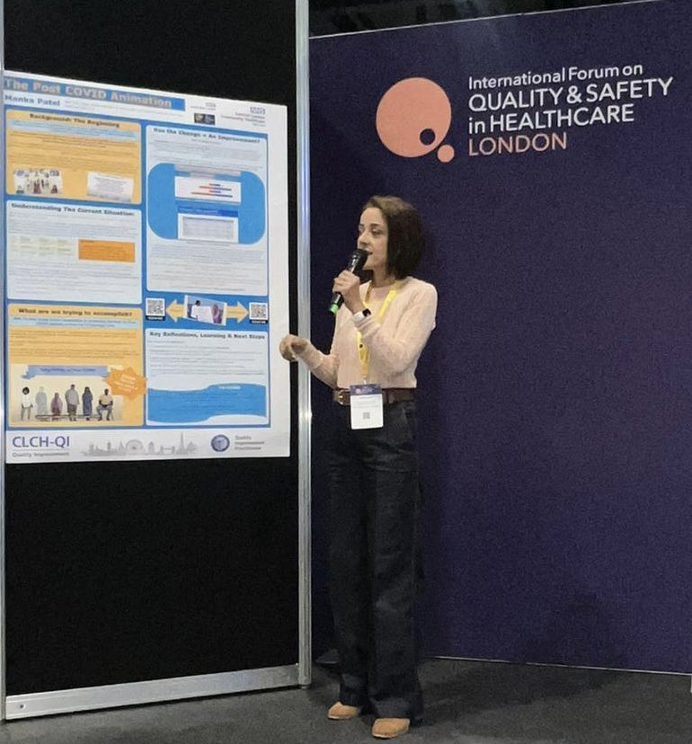 A true privilege to be able to share the work we have done with our poster and present on it too! If you didn’t scan the QR please do see the long covid animation .. for patients youtu.be/t75rjVMuQKk and for professionals youtu.be/ejqUoOjExM0 #Quality2024