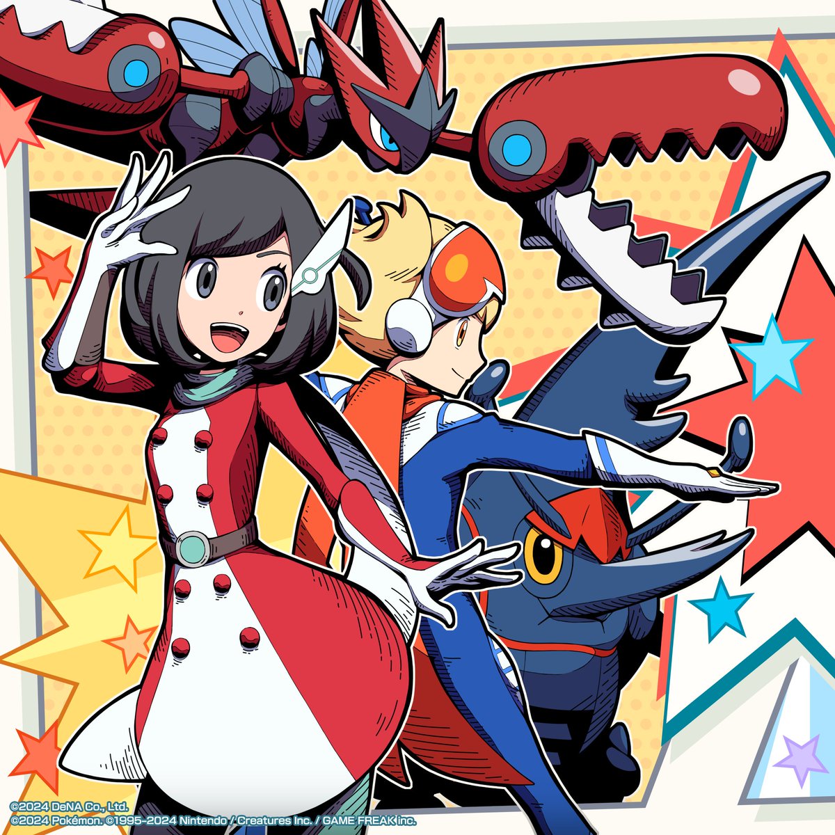 #PokemonMastersArtwork 🎨 Guest artist YOSHIDA Kiyotaka made this super-amazingly fantastic illustration of Barry and Selene—stars of the ongoing Costume Event: New Heroes Are Born! ✨ These next-gen heroes are geared up to protect the peace on Pasio! 🔥 We’re so inspired! 😭💖