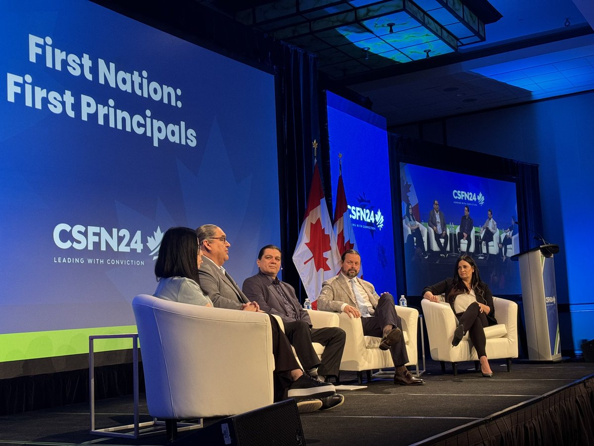 Great discussion on First Nations: First Principles at @canstrongfree with Stephen Buffalo, @jenniferelle_, Malcolm MacPherson, @DukePeltier & @Jauvonne. Consultation means relationship, and partnership, with Indigenous peoples. That’s how we get to a win-win-win. #CSFN24