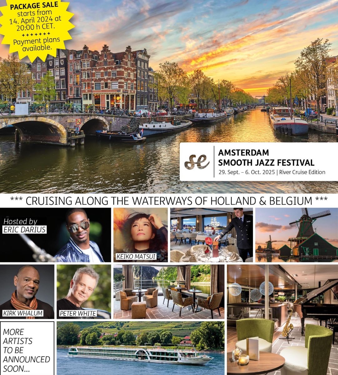 ❗Our ticket sale starts! 🎫 You want to cruise through Holland and Belgium while enjoying the smooth jazz sounds of some of the most remarkable artists? 🎷 Well, you can join us on this fabulous trip: Get your package now❗ The sale starts at 14. April, 20h CET:…