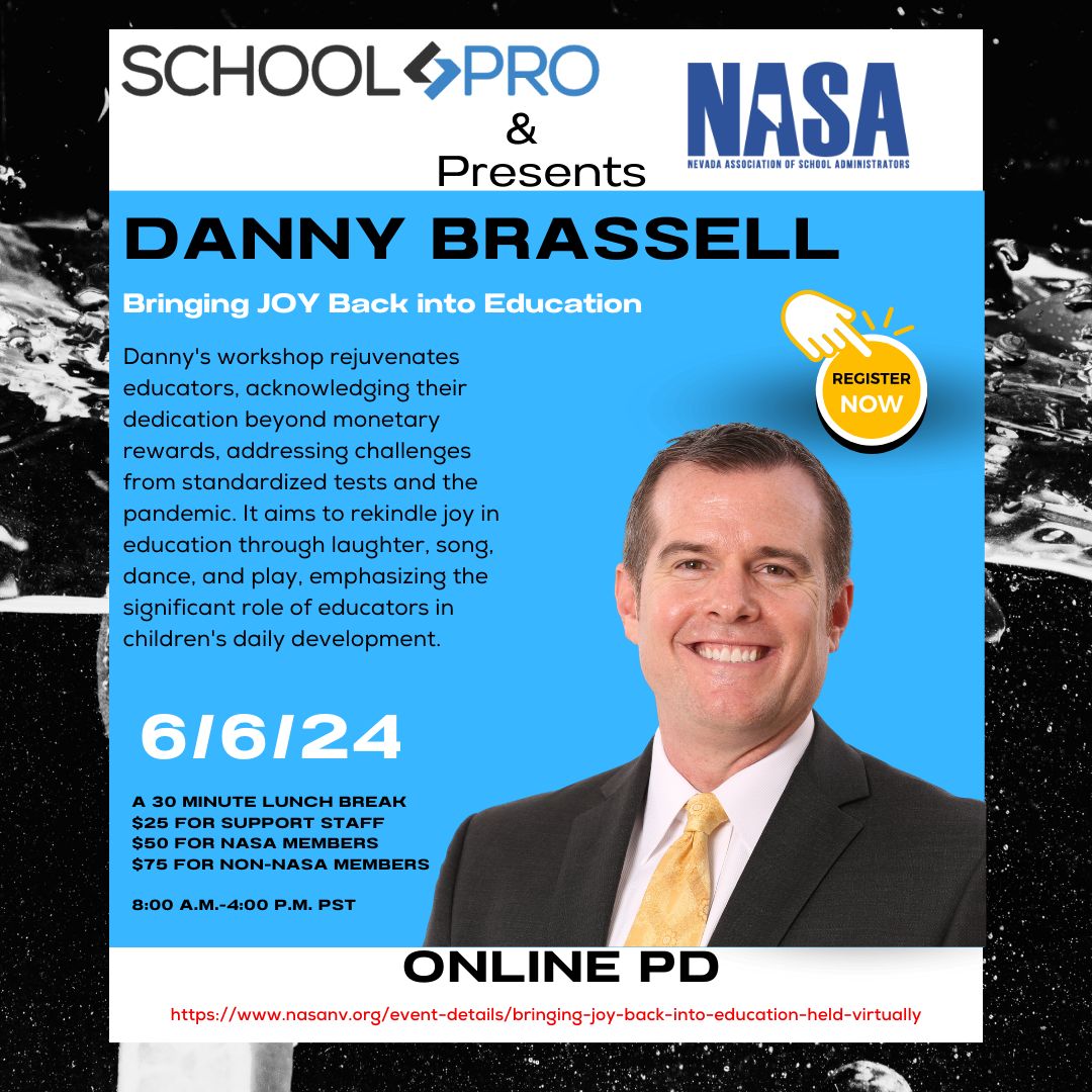 Rediscover the joy in education with @DannyBrassell on June 6th! Boost motivation, leadership, and communication in your school. Dive in and bring joy back! Register ➡️ nasanv.org/event-details/…