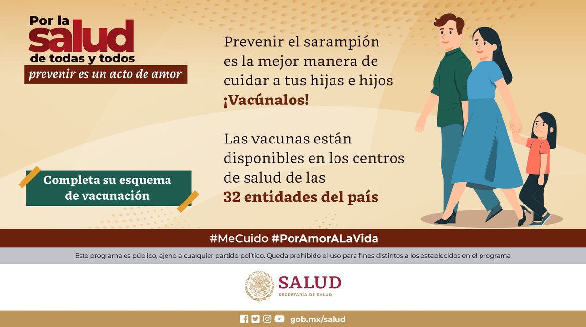 ¡Protege a tus hijas e hijos vacunándolos! 👧🏻👦🏻💉 Recuerda que prevenir es un acto de amor 🤲🏼❤️ ¡Completa su esquema de vacunación! Infórmate en ➡ bit.ly/3VA3fSh #MeCuido #PorAmorALaVida